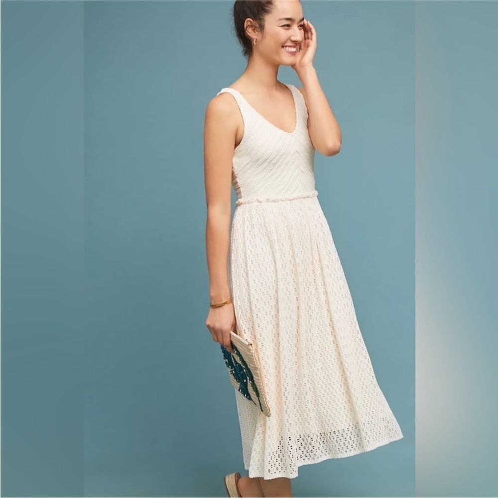 Anthropologie Meadow Rue Florence MIDI Dress in Cream S